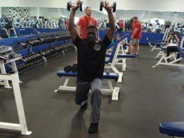 Pressing Dumbbells Overhead Press from Lunge Position